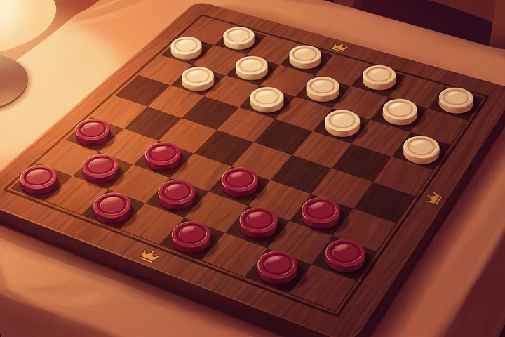 A checkers board set up with the pieces on their starting dark squares in Czech Draughts