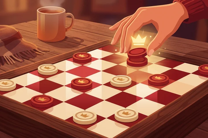 A man reaching the far row and being crowned into a king with a second disc in Czech Draughts