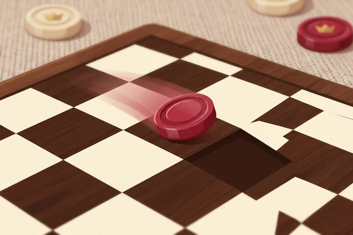 A single checkers man sliding one square diagonally forward in Czech Draughts