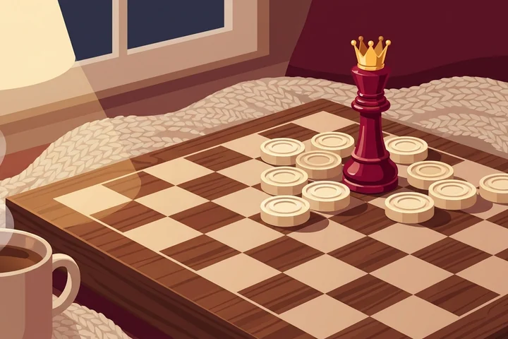 A board where one side has no pieces or moves left and the game is won in Czech Draughts